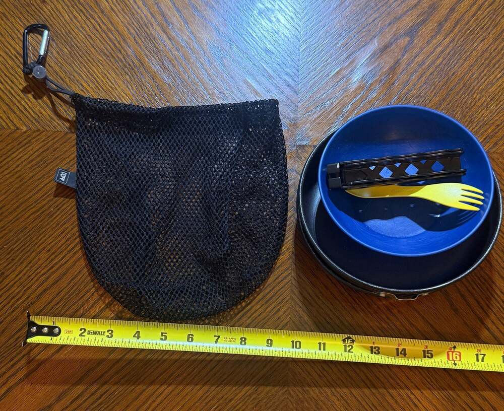 REI Co-op Trail Cookset with Pot Gripper, Coghlan's Bowl, and Light My Fire Spor